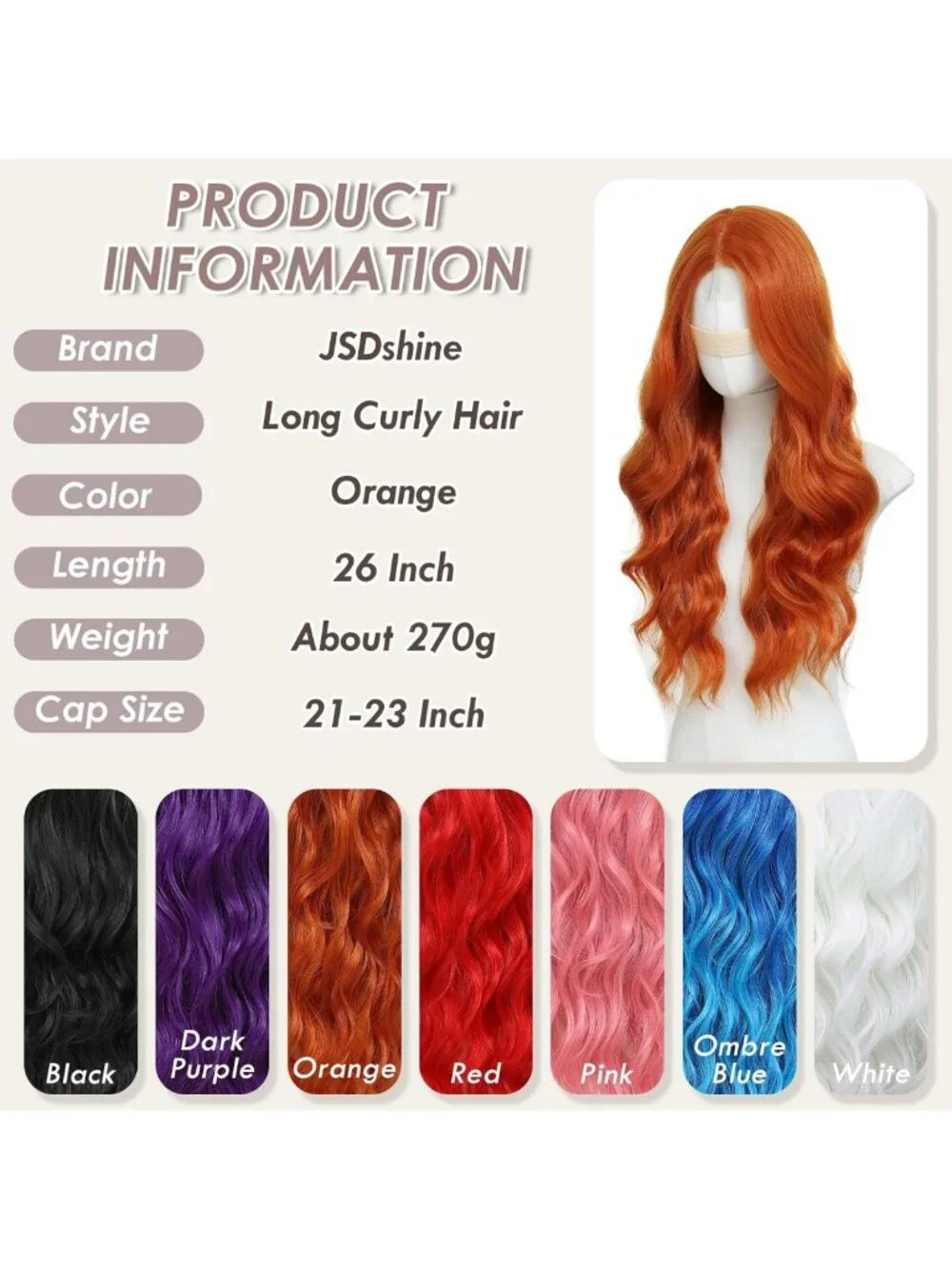 Long Wavy Orange Wig for Women | 26